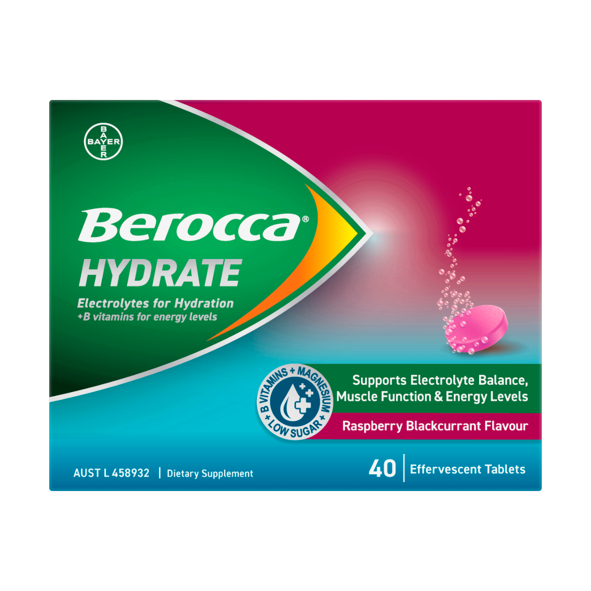 Berocca Hydrate Raspberry Blackcurrant Effervescent Tablets